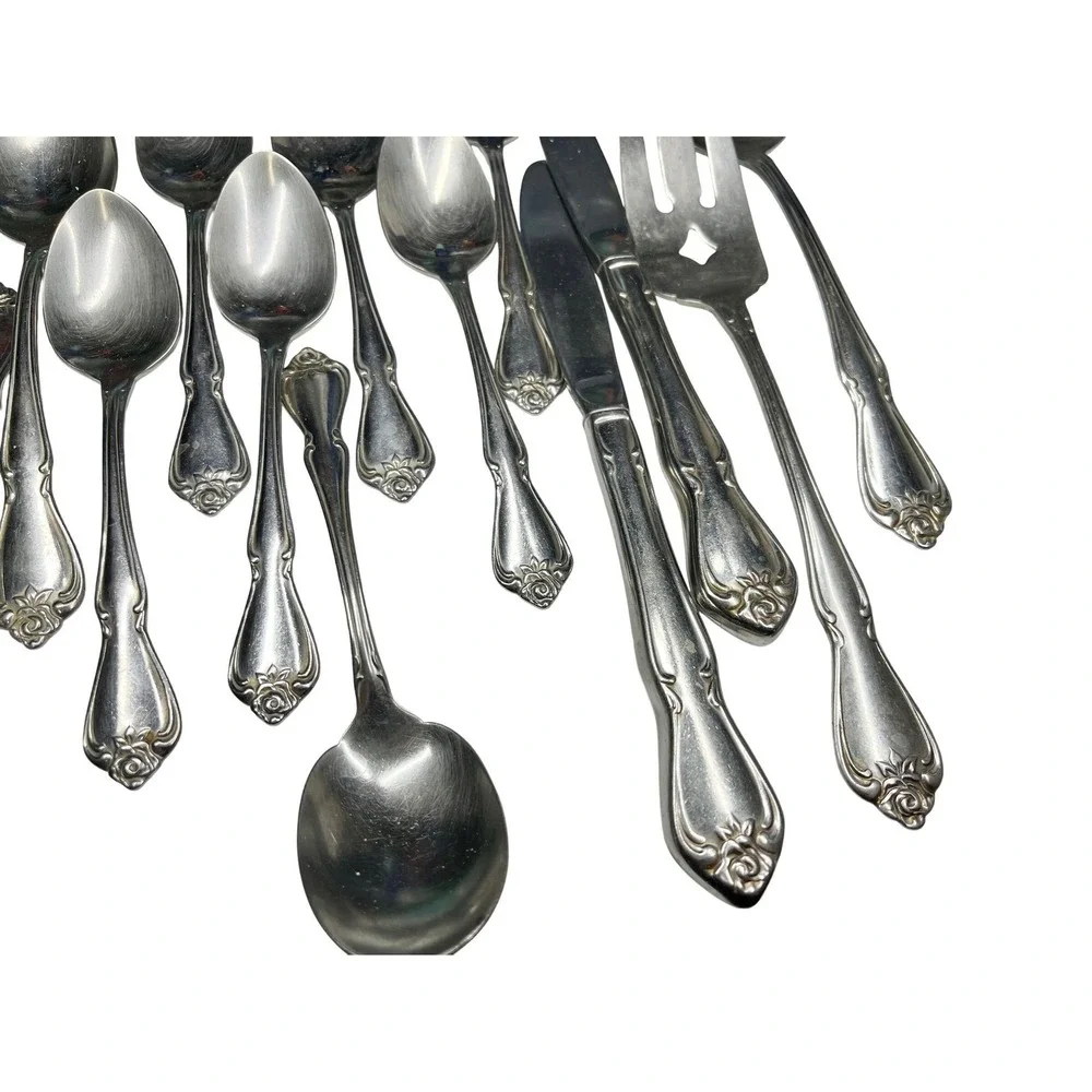 Oneida Stainless Steel Flatware Set Roseanne Floral Shabby Chic 21pc
